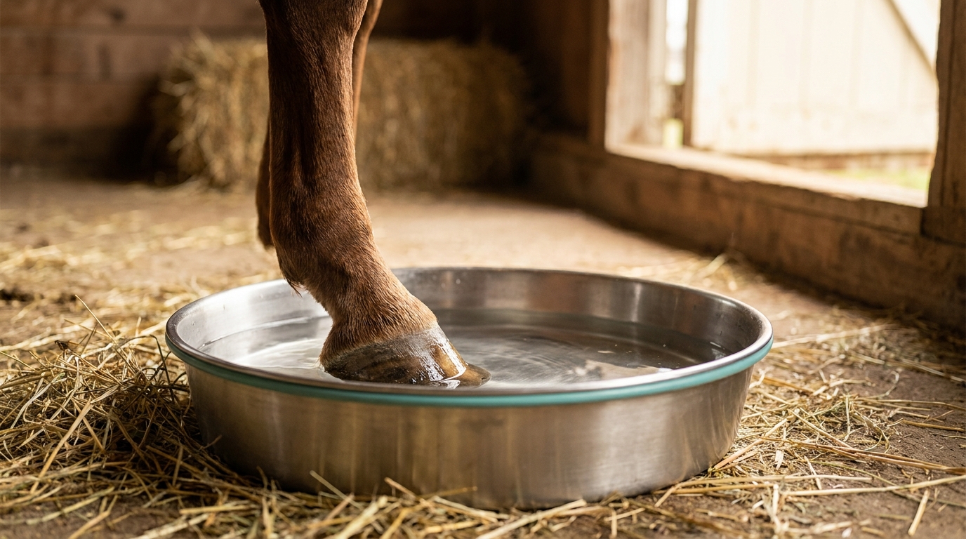 Veterinary professional supervising a calm dog during an ionic foot bath session